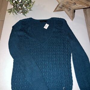 The Limited - 👚🤩 Teal Cable-Knit V-Neck Sweater size Lg.